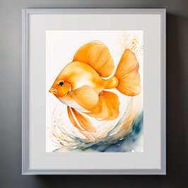 Vattenfärgning Färgning av Orange Fisk II Poster