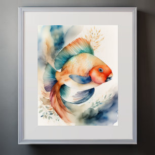 Vattenfärgning Färgning av papegoja fisk II Poster