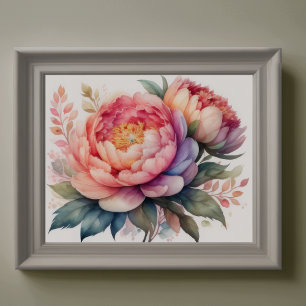 Vattenfärgning Färgning av Peonies II Poster