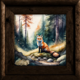Vattenfärgning Färgning av räv i skog 1:1 Poster