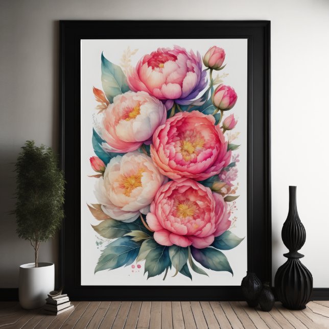 Vattenfärgning Färgning av Rosa Peonies II Poster (Skapare uppladdad)