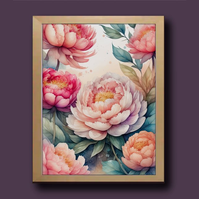 Vattenfärgning Färgning av Rosa Peonies III Poster (Skapare uppladdad)