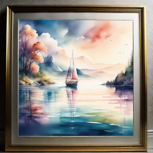 Vattenfärgning Färgning av segelbåt på Sjö Poster