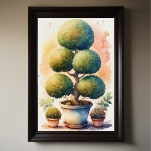 Vattenfärgning Färgning av Topiary Träd i Pot II Poster