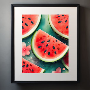 Vattenfärgning Färgning av vattenmelon II Poster