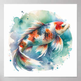 Vattenfärgning Färgning Koi Fish Art Poster