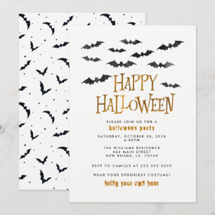 Vattenfärgning Fladdermöss Halloween fest Inbjudningar