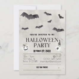 Vattenfärgning Fladdermöss Halloween fest Inbjudningar