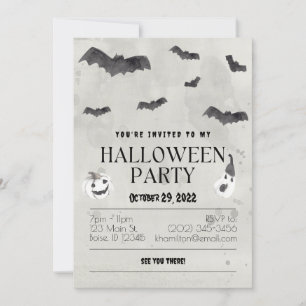 Vattenfärgning Fladdermöss Halloween fest Inbjudningar