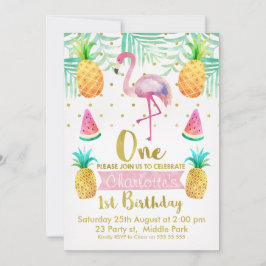 Vattenfärgning Flamingo 1:a födelsedagsinbjudan Inbjudningar