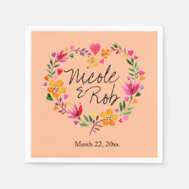 Vattenfärgning Floter Hjärtkrans Bröllop | persiko Pappersservett