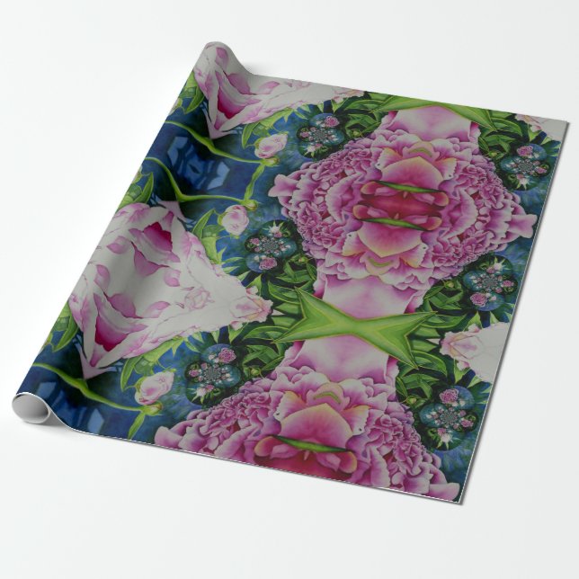 Vattenfärgning för abstrakt blommigt, boho retro presentpapper (Utrullad)