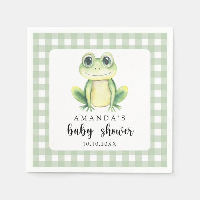 Vattenfärgning Frog Baby Shower Pappersservett (Framsidan)