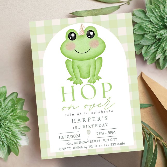 Vattenfärgning Frog Skutt över daglig födelsedag Inbjudningar (Watercolor Frog Hop On Over Cute Birthday Invitation)