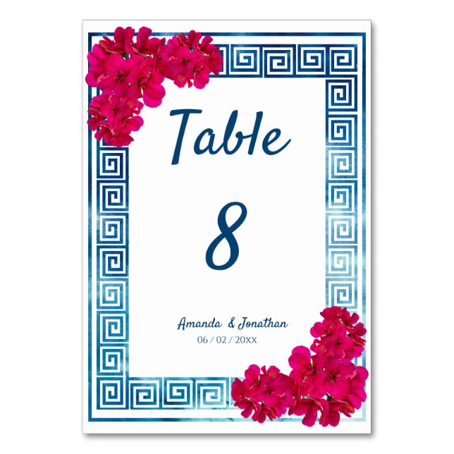 Vattenfärgning Grecian Elegance + Rosa Flowers Bordsnummer (Framsidan)