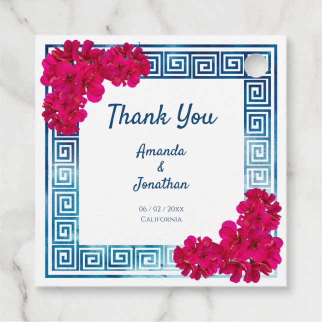 Vattenfärgning Grecian Elegance + Rosa Flowers Gåvor Etiketter (Baksida)