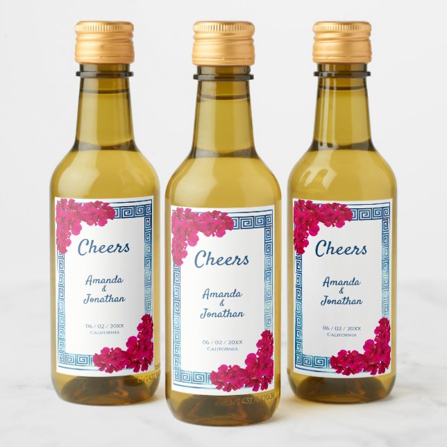 Vattenfärgning Grecian Elegance + Rosa Flowers Vinetikett (Flaskor)
