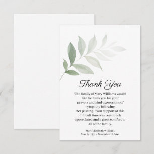 Vattenfärgning Greenery Funeral Tack You Card Kort