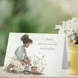 Vattenfärgning Grönt Mamma Plantering av ett utsäd Helgkort