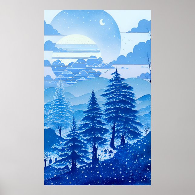 Vattenfärgning i blå pastellform lugn färg 1 poster (Framsidan)