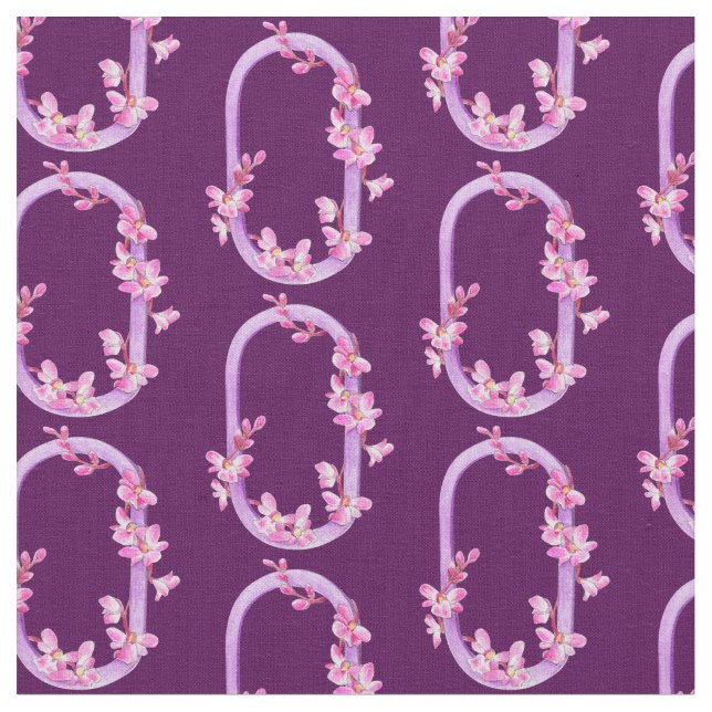 Vattenfärgning i Monogram initial O lila orchid bl Tyg (Närbild)
