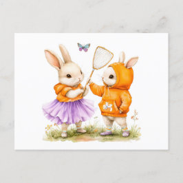 Vattenfärgning Illustration of Two Bunnies Catchin Vykort