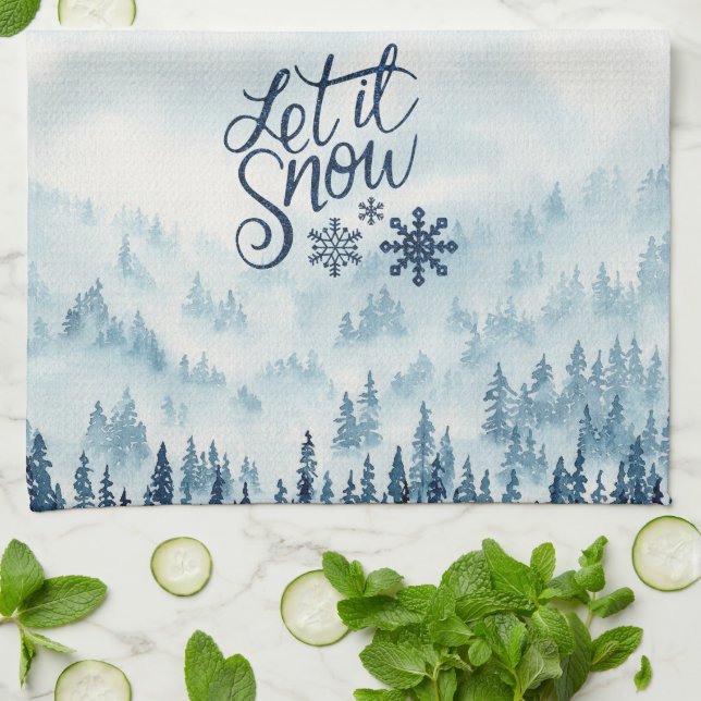 Vattenfärgning Julgranar Låt det snöa Kökshandduk (Vikta)