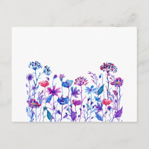 Vattenfärgning Lila Fält Flowers Vykort