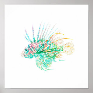 Vattenfärgning Lionfish Art Poster