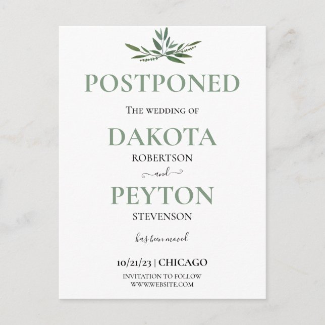 Vattenfärgning Löv 02b Ändra datum Bröllop Vykort (Framsida)