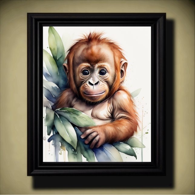 Vattenfärgning Måla Baby Orangutan Nursery 5:4 Poster (Skapare uppladdad)