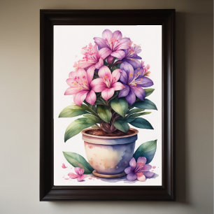 Vattenfärgning Målning av Azalea i Pot Lila II Poster