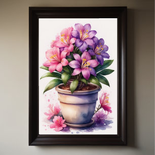 Vattenfärgning Målning av Azalea i Pot Lila III Poster