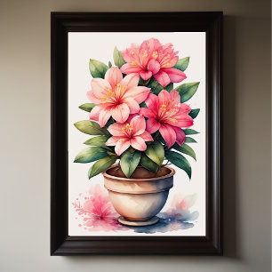 Vattenfärgning Målning av Azalea i Pot Rosa II Poster