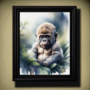 Vattenfärgning Målning av Baby Gorilla 5:4 Poster