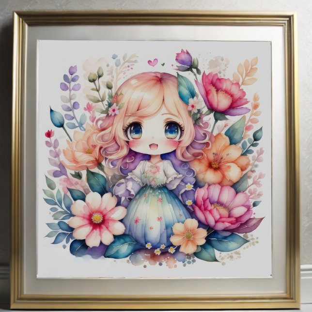 Vattenfärgning Målning av Blommigt Kawaii Chibi 1: Poster (Skapare uppladdad)
