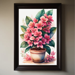 Vattenfärgning Målning av Bouganvillea i Pot Rosa  Poster