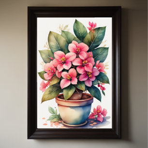 Vattenfärgning Målning av Bouganvillea Pot Rosa II Poster