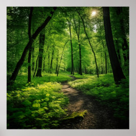 Vattenfärgning Målning av en lush Summer Forest Poster