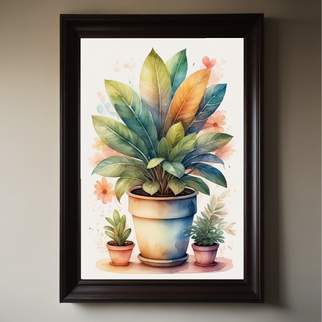 Vattenfärgning Målning av House Plant i Pot II Poster (Skapare uppladdad)