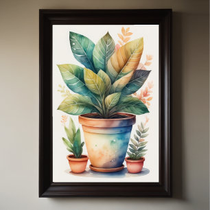 Vattenfärgning Målning av House Plant i Pot IV Poster
