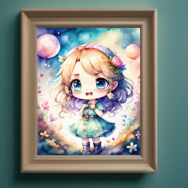 Vattenfärgning Målning av Kawaii Chibi Female Poster (Skapare uppladdad)