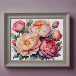 Vattenfärgning Målning av Peonies IV Poster