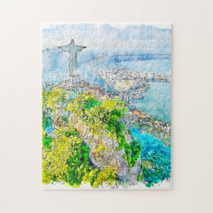 Vattenfärgning Målning av Rio de Janeiro Pussel
