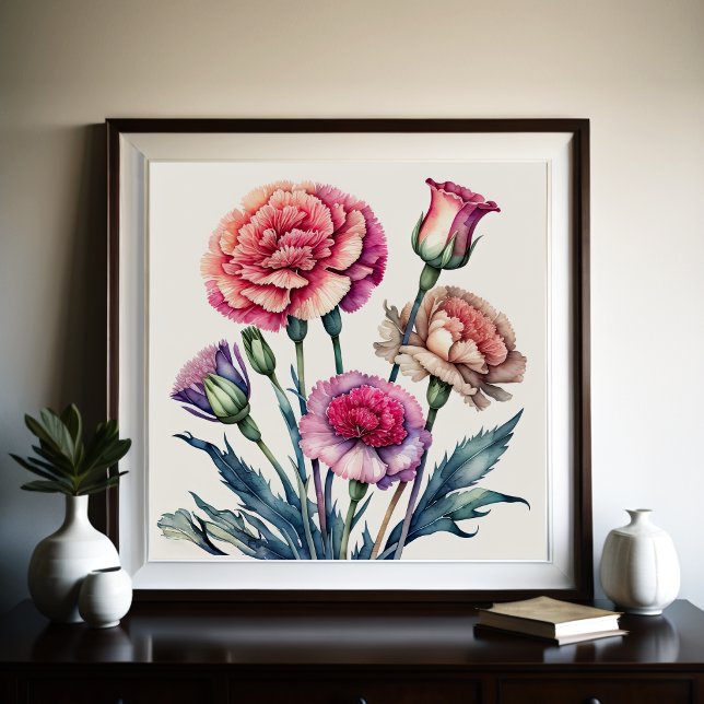Vattenfärgning Målning av Rosa Carnations Poster (Skapare uppladdad)
