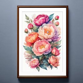 Vattenfärgning Målning av Rosa Peonies Poster