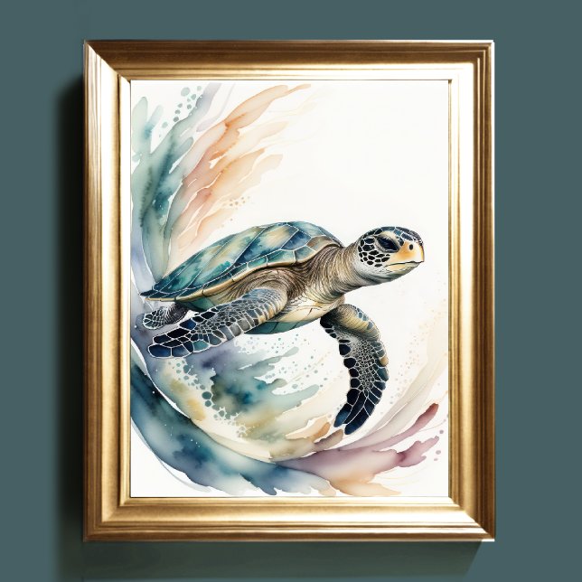 Vattenfärgning Målning av Sea Turtle Muted Färg II Poster (Skapare uppladdad)