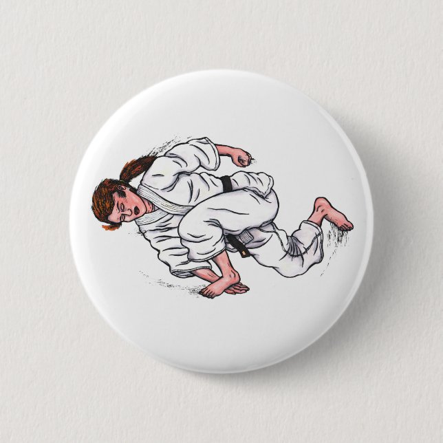 Vattenfärgning målning karatkvinna som hoppar och  knapp (Framsida)