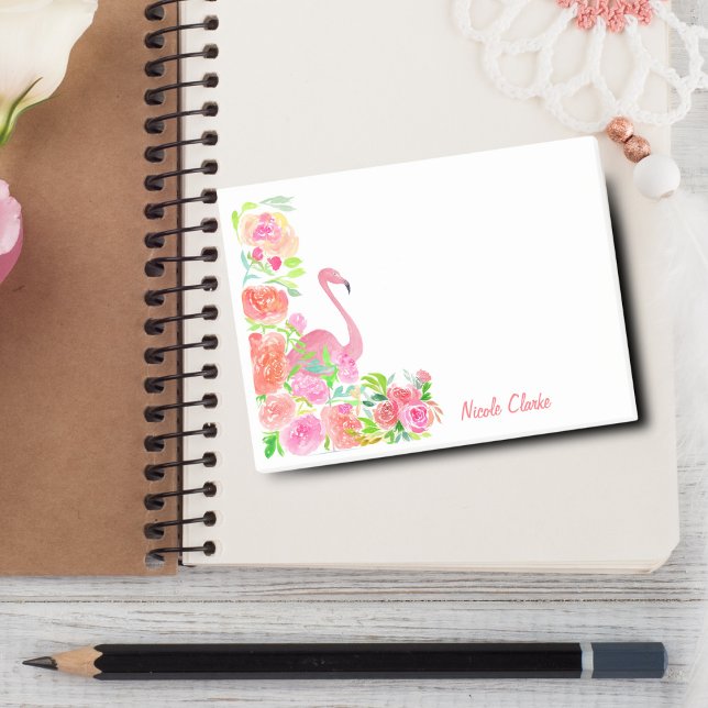 Vattenfärgning med Ro Personlig Post-it Block (Personalize reminders with Watercolor Flamingo With Roses Post-it Notes.)