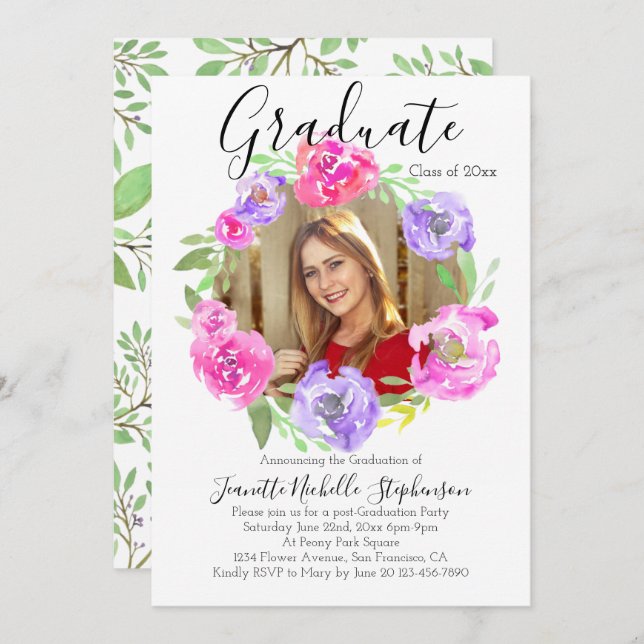 Vattenfärgning Modern Blommigt Utandning i Student Inbjudningar (Fram/baksida)